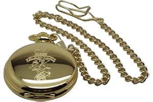 THE LUXURY VAULT REME Gold Army Crested Badge Pocket Watch Military Crest Wooden Gift in Case