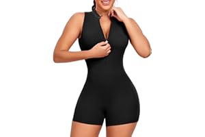 STARBILD Mono Deportivo para Mujer Corto Ajustado con Espalda al Aire, con Cremallera, Efecto Push-Up y Almohadillas Extraíbles, para Deporte, Yoga, Fitness, Running, Gimnasio o Entrenamiento