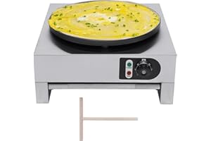 KUMUJ 220V Professional Crepesgerät mit Holzverteiler Elektro Crepes Maker 3000W Crepeseisen aus Edelstahl mit 40cm Platte Crepesplatte,für Pancakes Omelettes Restaurants Snackbars