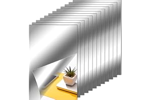 TENARE Hojas de Espejo Flexibles Azulejos de Espejo Autoadhesivos sin Vidrio Pegatinas de Espejo para Decoración Pared Hogar (12 Piezas, 4 x 6 Pulgadas)