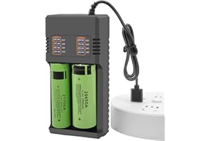 SHUNYABEI 18650 Battery Charger - Universal Fast USB Charger for 3.7V Li-ion & 1.2V Batteries (18650, 21700, 26650, 14500, 16340, 18350) - Dual Slot Smart Charger with USB Cable (Black)