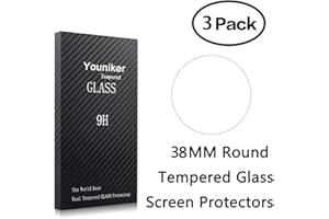 Youniker 3 Pack Universal Round Watch Screen Protector Tempered Glass, 38MM Generic Watch Screen Protector Foils Glass 9H Hardness 0.3MM Slim, Anti-Scratch, Anti-Fingerprint, Bubble Free (38MM)
