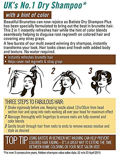 Batiste Trockenshampoo Dry Shampoo Beautiful Brunette mit einem Hauch von Farbe für brünettes Haar, Frisches Haar für alle Haartypen, 3er Pack 2+1 (3 x 200 ml) - 3