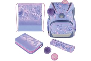 Herlitz Tornister Dziecięcy Light Butterfly Paradise z wyposażeniem | Plecak Szkolny jednokomorowy | Organizer Dla Ucznia Dzieci | Sztywne Plecy | Szkolna Torba na Plecy | Wytrzymały 15l 800g