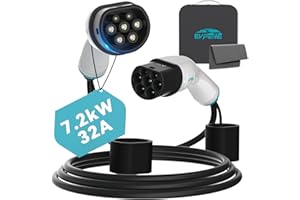 EVPEIWE 7.2KW 32A Type 2 Câble de Recharge Voiture Electrique| Monophasée | 5 Mètres |Type 2 à Type 2 Câble de Chargeur pour EV/PHEV Model S/X/Y/3 avec Sac de Transport, Certification CE TÜV IP55