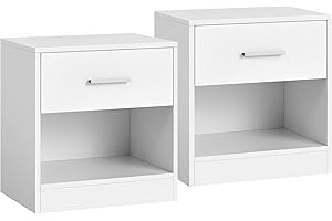 VASAGLE Bedside Tables, Set of 2, Side Table with Drawer, Handle, Open Compartment, End Table, for Bedroom, Living Room, Classic White LET819T14