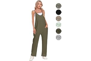 Lenugeo Latzhosen Für Damen, Lässige Overall Jumpsuits Frühling Sommer Herbst, Ärmellose Overalls + Lange Weite Beine