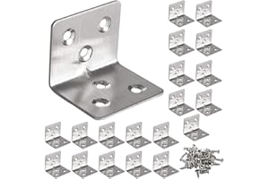 MaYuLa 20Pcs Angle Brackets L Brackets for Wood Corner Bracket 30 x 30 x 37mm Stainless Steel Sleeper Brackets Right Angle Bracket with 120Pcs Screws for DIY Furniture Fixations & Corner