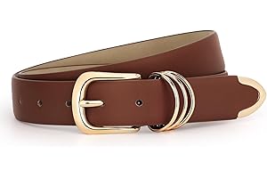 JasGood Damski pasek skórzany ze złotą klamrą do dżinsów, spodni, modny, ze złotą klamrą, damski skórzany pasek