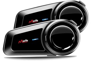 Spovii M2 Intercom Moto Duo Bluetooth 5.0 - Portée de 1000m pour Groupe de 6 Motards, Appairage Universel, Micro Rigide & Souple, Numérotation Vocale