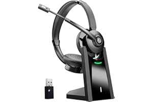 Earbay Bluetooth Headset mit Mikrofon, Kabelloses Headset mit Ladestation & USB Dongle, Kabellose mit Mikrofon Rauschunterdrückung & Stummschaltung für Computer/Meeting/Zoom/Büro/HomeOffice