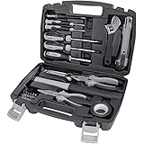 Amazon Basics - 32 pezzi Set di utensili per la casa, Nero/Grigio