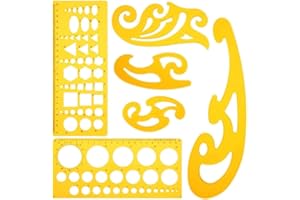 KINDPMA 6pcs Courbe Française Règle de Dessin Modèle de Cercle en Plastique Transparent Règle Géométrique et Trace Cercle Orange pour Dessin Technique Conception Géographie Mathématique