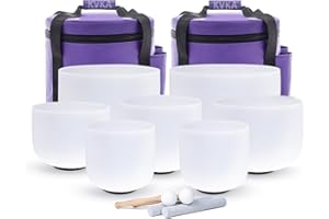 KVKA Kristall-Klangschalen Set, 6-12 inch 432Hz Weiß Frosted Quarz Chakra Sound Healing Klangschalen für Meditation Yoga Entspannung Stressabbau mit Tragetasche