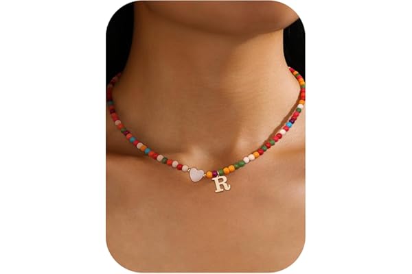 Chriscoco Collier Lettre Personnalisé Prénom pour Fille et Femme, Collier Ras de Cou Fille Femme, Collier Perles Colorées avec Or Initiale pour Fille, Cadeau Fille, Bijoux Enfants Fille Femme