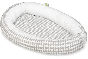 Velinda Baby nest, cushion, soft,0-8 months, snuggly,Baby sleeping, newborn, 100% cotton (pattern: white/grey diamond - white)