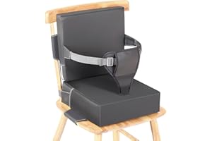 Czrrzl Rialzo Sedia Bambini PU impermeabile Rialzo Sedia Bambini da Tavolo Con Schienale Cinture Di Sicurezza a Tre Punti Antiscivolo Alzasedia Bambini Portatile per Usare Casa Viaggio(Grig)