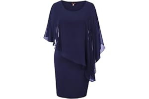 Hanna Nikole Damen Große Größe Chiffon Cape Cocktailkleid Knielang Abendkleid mit Overlay