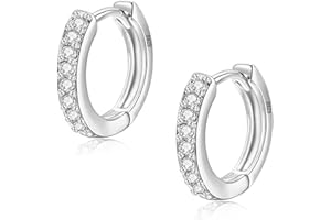 MOROTOLE Silver Hoop Earrings for Women，925 Sterling Silver Hoop Earrings with Cubic Zirconia， Yellow Gold/White Gold/Rose Gold/Gold Plated Gun Black Sleeper Cartilage Hoop Earrings (8/10/12mm）