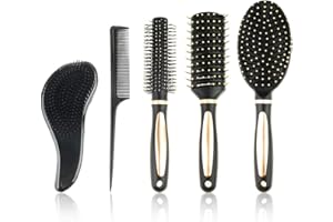 DARICOWATHX 5 Pieces Hair Brush Set Detangling Brush Paddle Brush Round Hair Brush Tail Comb Wet Dry Brush for Women Men Hair Styling (Black)