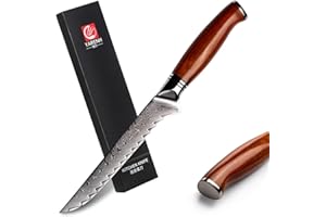 YARENH Cuchillo de Deshuesar 15.6 cm, Cuchillo de Filetear Profesional, Acero Damasco de 73 Capas con Mango de Sándalo Ergonómico, Cuchillos de Cocina para Deshuesar Carne y Pescado