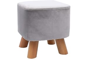 UUSSHOP Square Wooden Support Upholstered Footstool Ottoman Pouffe Padded Chair Stool with Removable Flannel Cover,4 Beech Legs (Grey)