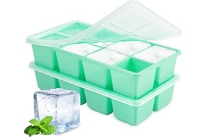 Cubiteras para Hielo 4,5 CM Grande, JRISBO 2Pcs Moldes de Silicona para Cubitos de Hielo XL con Tapa Sin BPA, Fácil Quitar Bandeja Hielo Ice Cube Tray para Whisky Cóctel Café