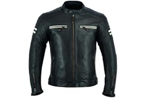 JACKET4U Motorrad-Lederjacke für Herren, Schwarz, Schwarz , S