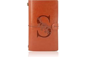 HSDSH Initiale Leder ReiseNotizbuch、Nachfüllbares Tagebuch für Mädchen、liniert Retro Reisetagebuch mit Blanko Seiten、Skizzenbuch、Monogrammiertes Initialen S Geschenk für Frauen Geburtstag Weihnachten