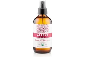 Alteya Organic Eau Florale de Rose Centifolia, Bouteille de verre ambrée avec spray de 240ml - Pure et authentique eau florale naturelle de Rosa Centifolia 100% Certifié Produit Biologique par l'USDA
