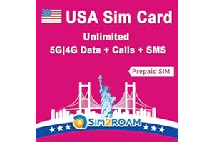 SIM2ROAM USA Prepaid SIM Karte | Unbegrenzte 5G/4G LTE Hochgeschwindigkeits Internetdaten in den USA (einschließlich Hawaii) | Unbegrenzte Anrufe und Textnachrichten (SMS) | Wieder auffüllbar! (6 Tage)