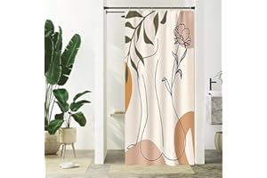 Uiiooazy Tenda Doccia Astratta Boho Metà Secolo, Foglie Verdi, Antimuffa, Impermeabile, Tessuto in Poliestere Lavabile, 6 Ganci, 90Lx180Acm