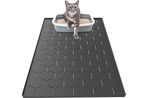 Garoopion Alfombra Grenero Gato, 86x56 cm Alfombrilla Arenero Gato, Silicona Impermeable Alfombra Arena Gatos, Fácil de Limpiar, Negro