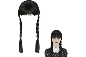 FIVEMILEBRO Perruque Mercredi Addams, Perruque Mercredi Perruque pour Fille pour Fête d'Halloween, pour Halloween Carnaval Cosplay