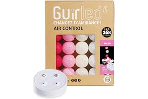 GuirLED - Guirlande lumineuse boules coton LED USB - Télécommande sans fil - Veilleuse bébé 2h - Adaptateur secteur double USB 2A inclus - 4 intensités - 16 boules 1.6m - Tagada