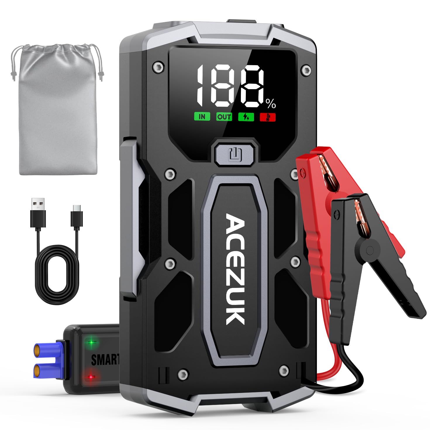 ACEZUK Avviatore Batteria, 7000A Avviatore di Emergenza per Auto/Moto(7.0L Gas or 5.5L Diesel) Starter Batteria Portatile Jump Start con LED/LCD Booster Avviamento
