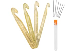 CMJSGG Uncinetto Set, 4 Pezzi Grandi Uncinetto Ergonomico, Uncinetto Grande in Cristallo, Dimensioni 12 mm 15 mm 18 mm 20 mm, con Ago, Impugnatura Comoda, per Lavorare a Maglia 0XBIT