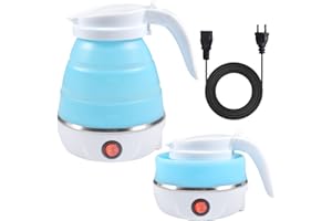 QOOLOO Bollitore Elettrico Pieghevole, 600 ml Bollitore Pieghevole in Silicone, Portatile Mini Bollitore Da Campeggio Con Fondo in Acciaio Inossidabile, Kettle per Viaggi Escursioni Campeggio (Blu)