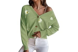 OIUHJN Damen Pullover Herbst Winter Handgehäkelter Damen-Cardigan-Pullover mit DREI-Ball-Blumen-Stickerei-Cardigan Damen Strickjacke Pulli Pullover mit Knöpfe Strickpullover Strickjacke Damen Kurz