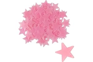 NIUHONG Fluorescencyjne naklejki ścienne Błyszczące Gwiazdy Czarne 100 sztuk Dekoracja Naklejka Gwiazda 3D Naklejka ścienna Gwiazda Pokój Sufit Przełącznik Naklejka Świecące Gwiazdy (różowa)