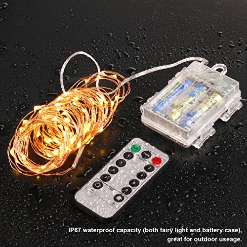 Innotree Lichterkette, 10M 100er Micro-LEDs Warm-weiß mit Timer Dimmbar über Fernbedienung Wasserfeste Batteriebetriebene sternenklare Stimmungs-Beleuchtung für Schlafzimmer Außen-Dekoration - 4