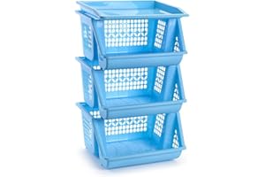 AC – Cestas Verdulera. Cesta de Cocina con 3 Alturas - Modelo PLFT - Estrecho, Estantería para Cocina y baño, Ahorra Espacio, para Espacios reducidos, Fácil Montaje. (Azul) (Plus)