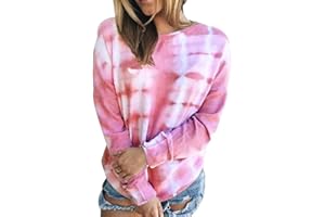 PEUIGNAO Sweat Shirt Tie Dye Femme Pull Oversize Femme Col Rond Pullover Sweat-Shirt Femme Pulls Femme Grande Taille Pull Tunique Sport Ample Femmes Pull-Over Femme Cintré Décontracté Large Imprimé Sweater
