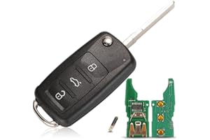ONETOP1 Guscio Chiave auto a distanza Controllo remoto telecomando radiocomando portachiavi per VW Beetle Eos Golf 6 Jetta T1guan Seat Skoda Fabia 434Mhz ID48 Chip