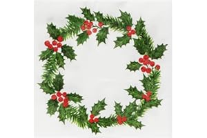 Talking Tables Extra-Large Premium Linen Feel Recyclable Xmas Paper Dinner Napkins with Holly Design |Luxury & Disposable Christmas Serviettes | Designed Pack of 20-40cm, green