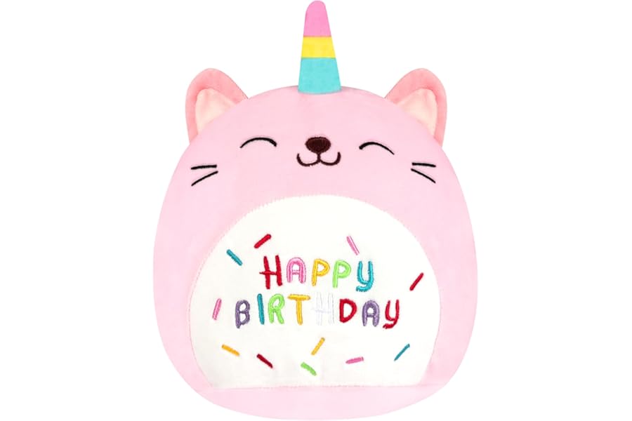 Vicloon Cat Plush Pillow, 10" Cute Birthday Cat Soft Toy, 3D Cute Stuffed Unicorn Pillow Doll Squishy Plushies Doll, Kawaii Unicorn Plush Toys Gifts for Kids 25CM