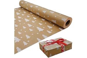 OTMVicor Paquete de rollo de 43 cm x 15 m, papel kraft con árbol de Navidad, papel de regalo reciclable para regalo de Navidad, decoración de fiesta