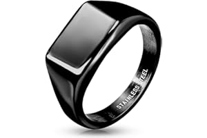 Paula & Fritz® Pierścionek damski z pieczęcią, prostokątny, złoty, czarny, srebrny, stal chirurgiczna 316L, rozmiar 52 (16,6) - 70 (22,3), męski pierścionek partnerski, pierścionek dla motocyklisty