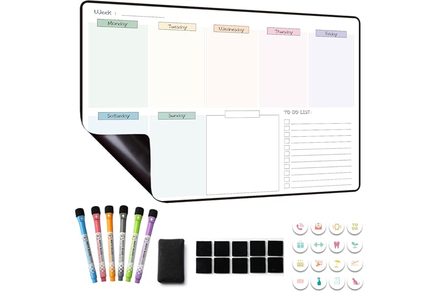 MCCORL Magnetic Weekly Planner Whiteboard for Fridge Calendar, Perfect as Family Chores Chart,Reminder and Memo Board, wipeable (Monday to Sunday)
