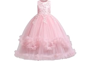 IDOPIP Enfants Filles sans Manches Dentelle Broderie Mariage Demoiselle d'honneur Princesse Couches Tulle Robes de fête soirée Bal Robe de Bal